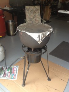 My cousin and her husband cook the stew in a huge cast iron pot over a gas flame.
