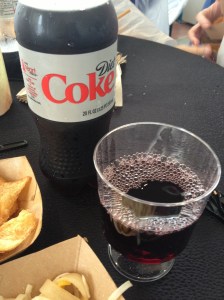 Wine, beer, sodas and bottled water were also offered.