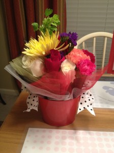 I made three of these flower arrangements and placed them down the center of the table.