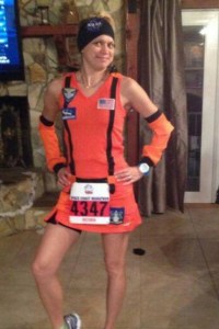 Vicky in her NASA space suit ready for Spacecoast Marathon