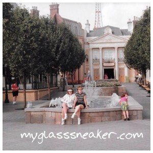 My sister and I at the France pavilion at Epcot Center (it was still called that then) in 1987
